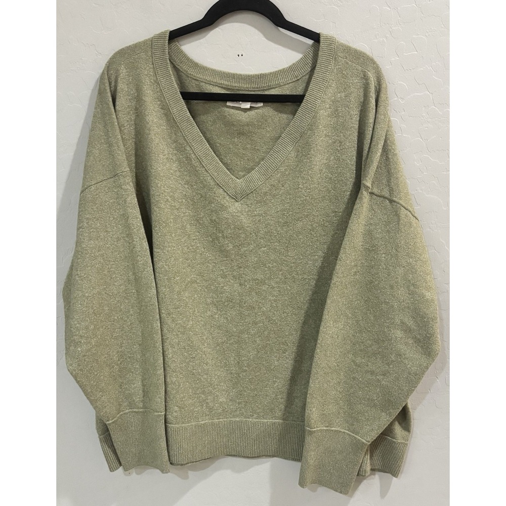 Lucky Brand Green Heathered V-Neck Oversized Slouchy Knit Sweater XXL 2XL